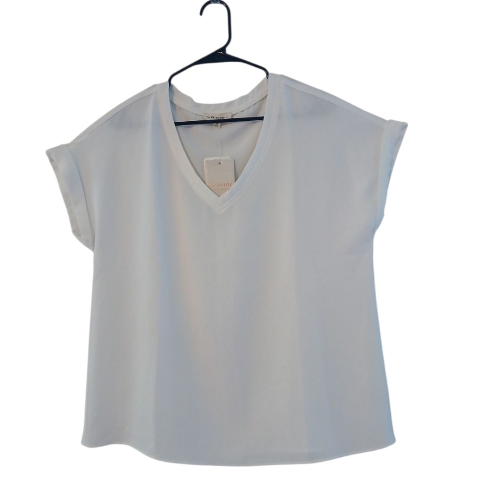 Eesome Elegant‎ White V-Neck Blouse Sz M